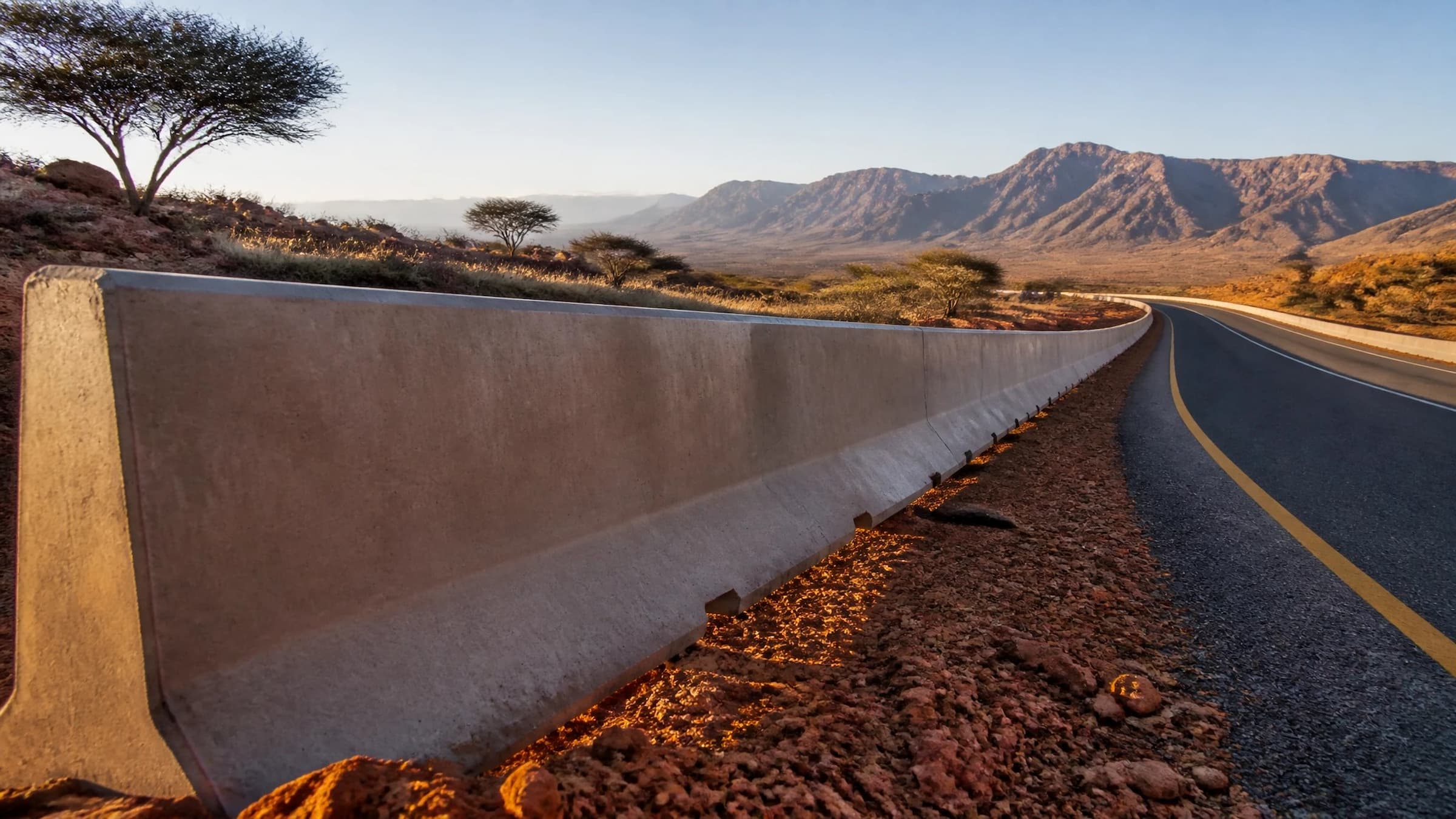 Precast concrete barriers installed along a highway